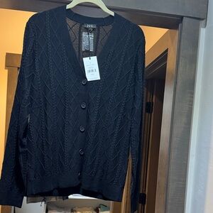 IVL Women's Elegant Black Cable Knit Cardigan